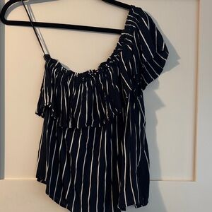 Billabong Navy and White Ruffled Blouse
